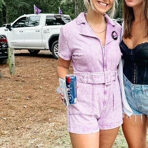 Purple romper game day outfit